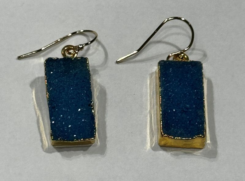 Trueworthy Earrings Long Rectangle Blue Druzy