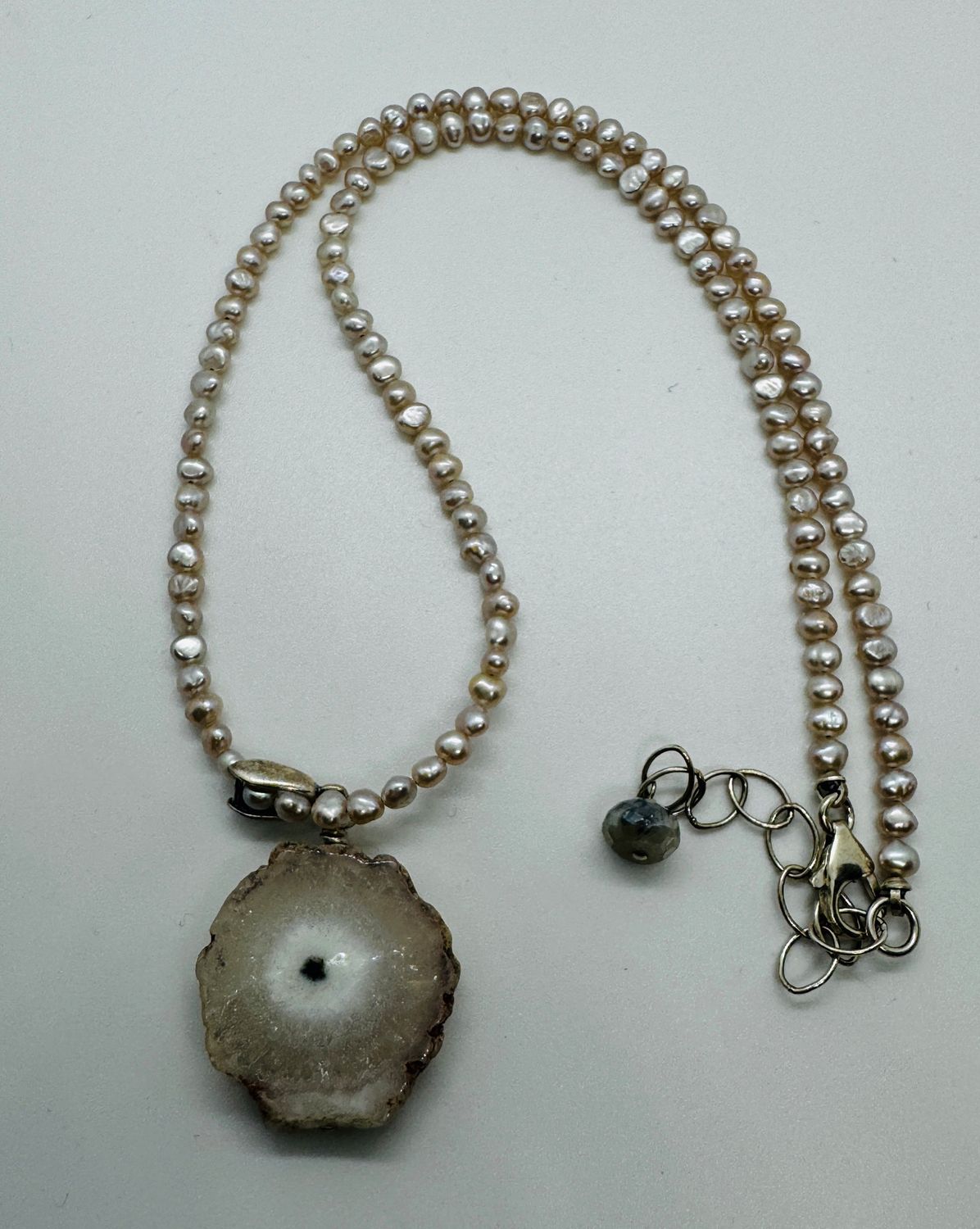 Robb Necklace Freshwater Pearls with Solar Quartz Pendant