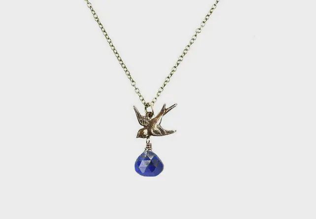 EDGY PETAL Lapis Bird Charm Necklace