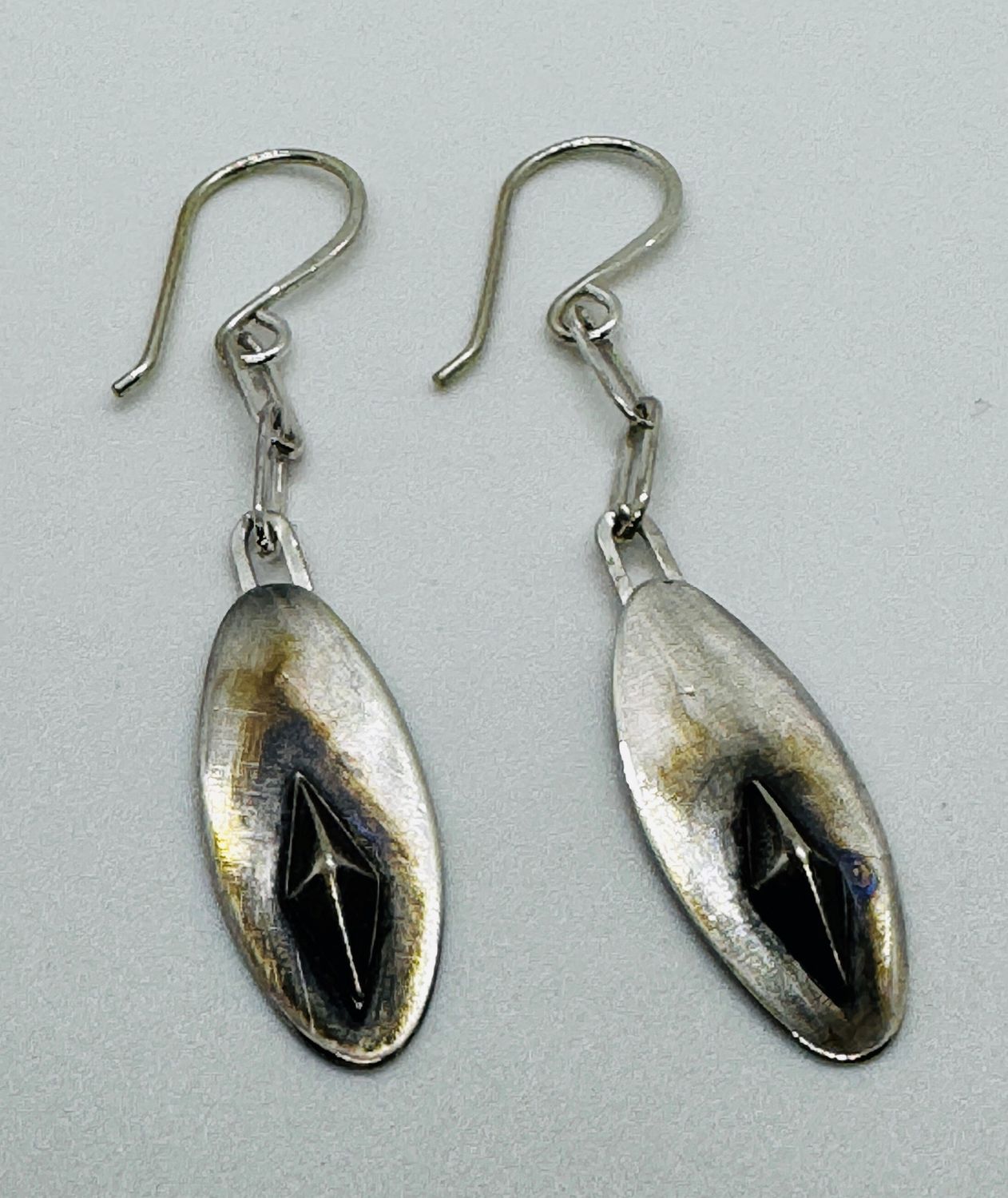 O&#39;Brien Earrings Silver Ovals with Applique and Chain