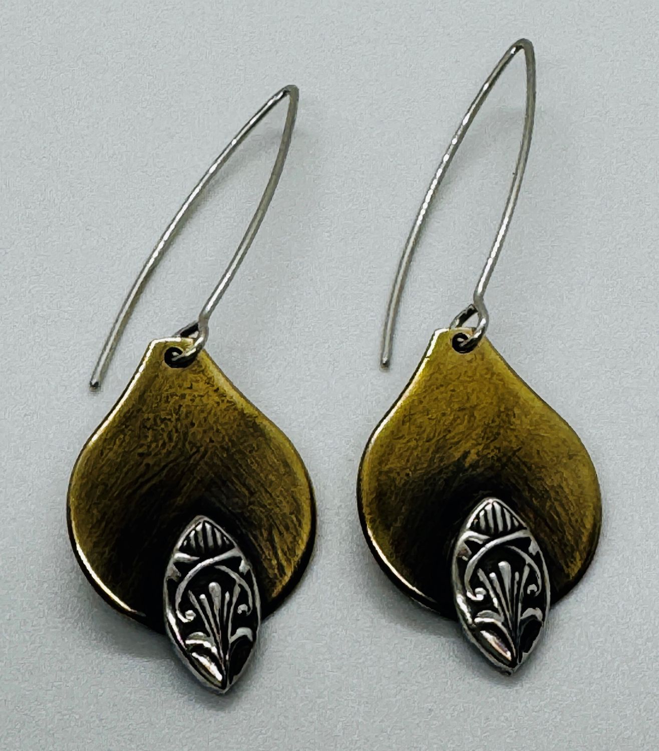 O&#39;Brien Earrings Oxidized Brass with Marquis Appliques