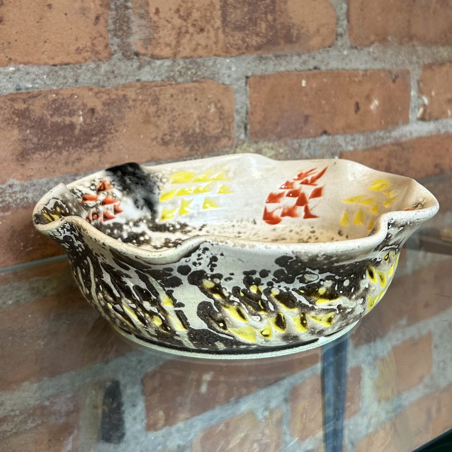 Lane Raku Bowl Brown/Orange/Yellow