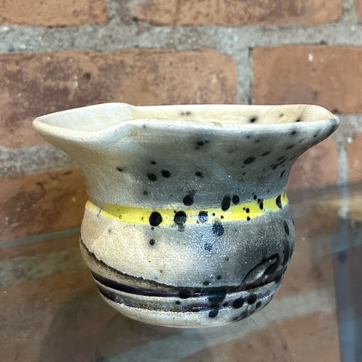 Lane Raku Vessel Flare Rim with Yellow Band