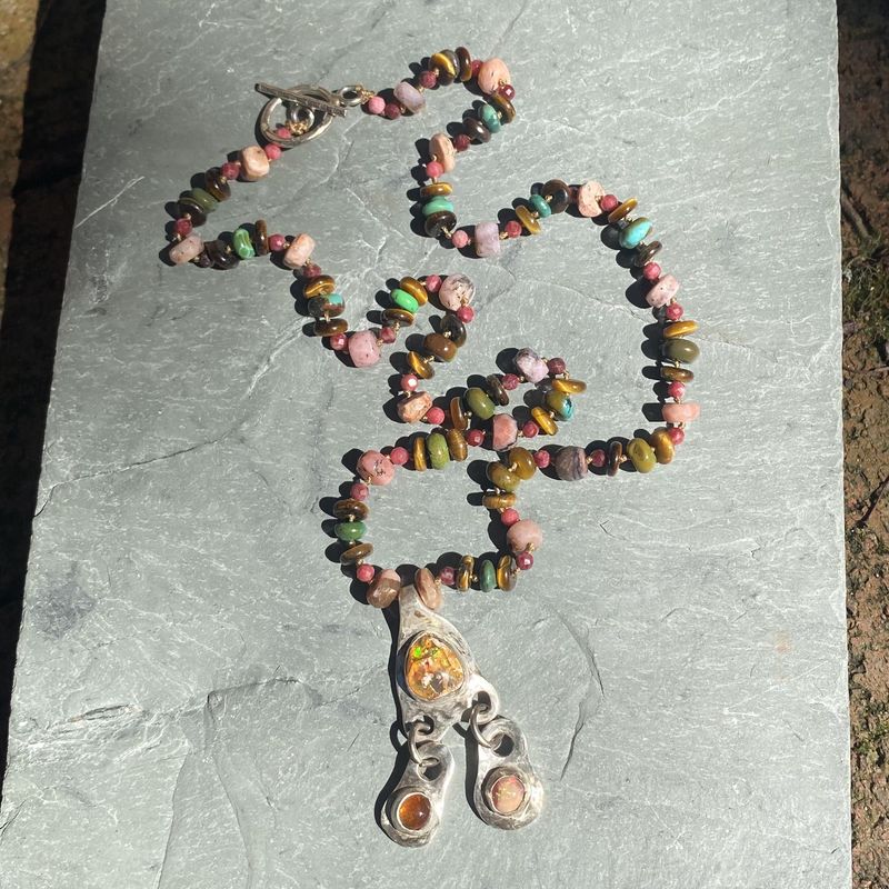 Logan Necklace Mexican Fire Opal with Tourmaline and Gemstones