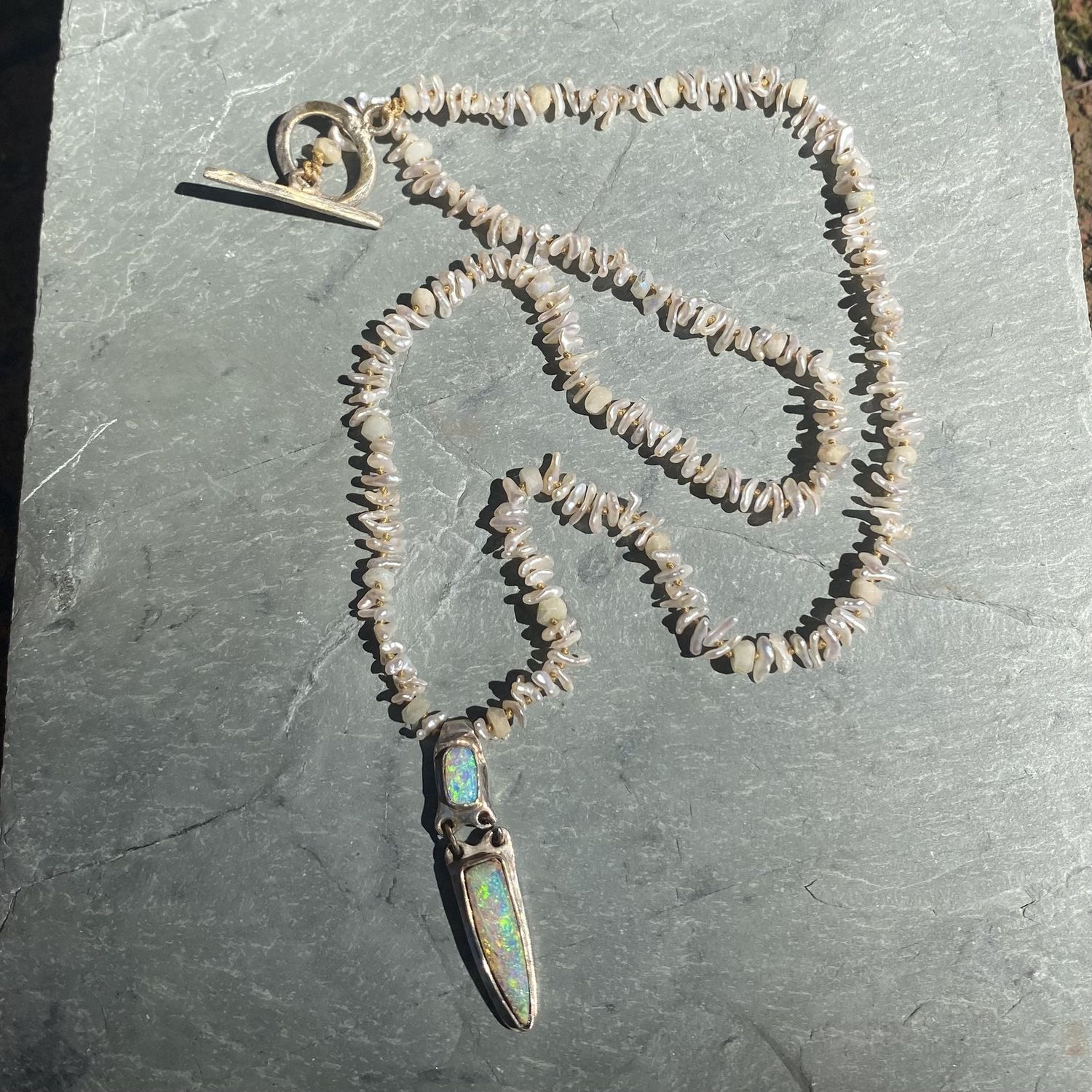 Logan Necklace Australian Opal w/Keshi Pearls