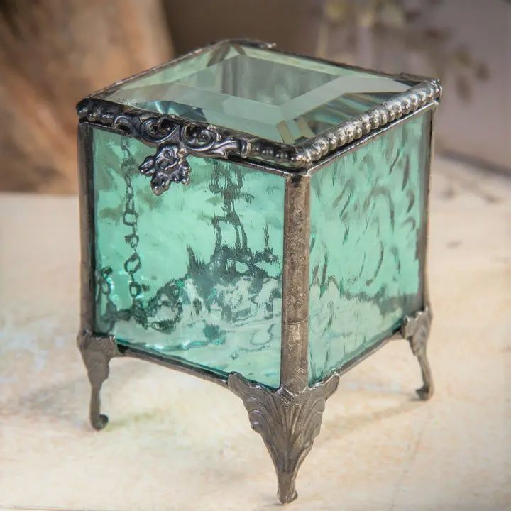 J Devlin Turquoise Glass Jewelry Box