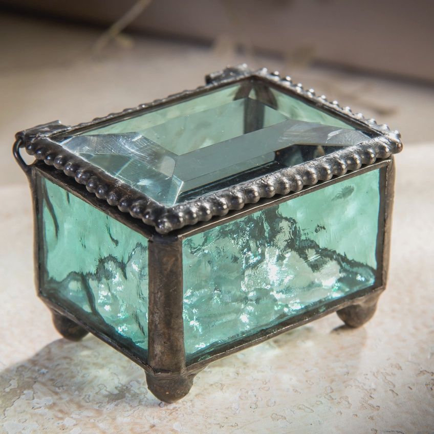 J Devlin Turquoise Stained Glass Ring Box