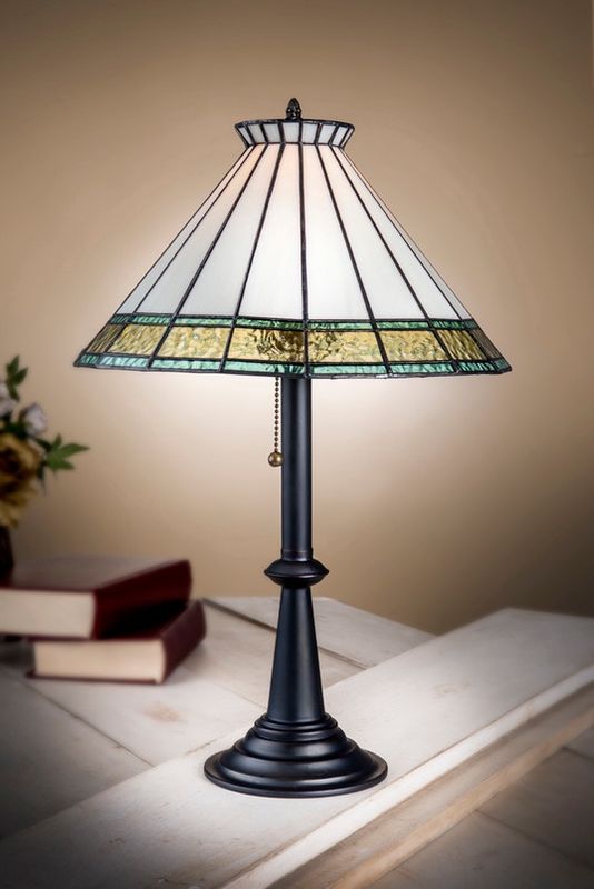 J Devlin Blue Stained Glass Tiffany style Table Lamp