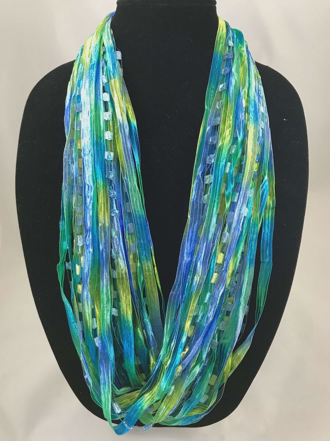 JA Collections Sea Glass Ribbon Fiber Necklace 12&quot;