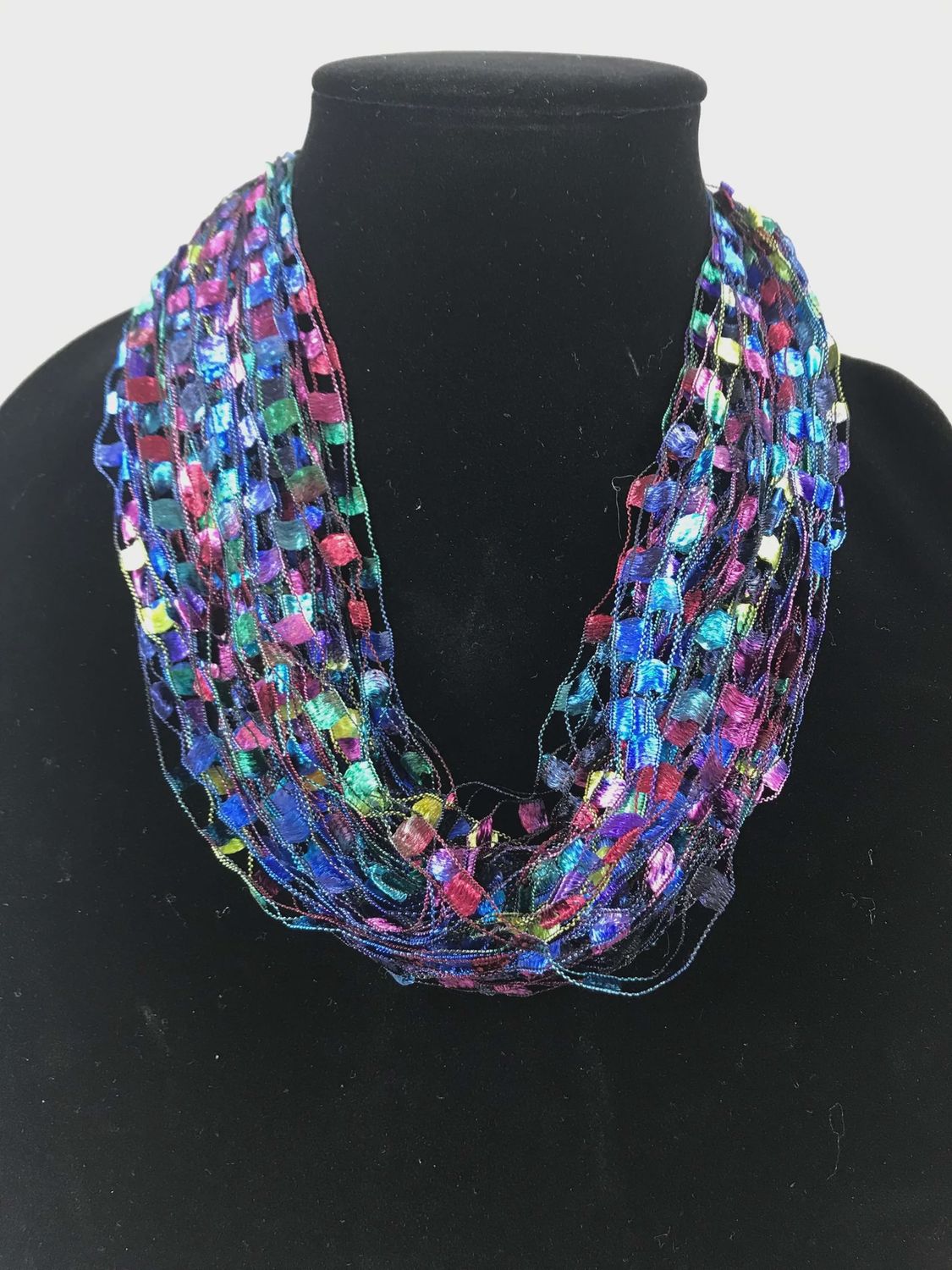 JA Collections Jewel Tone Gem  Fiber Necklace 12&quot;