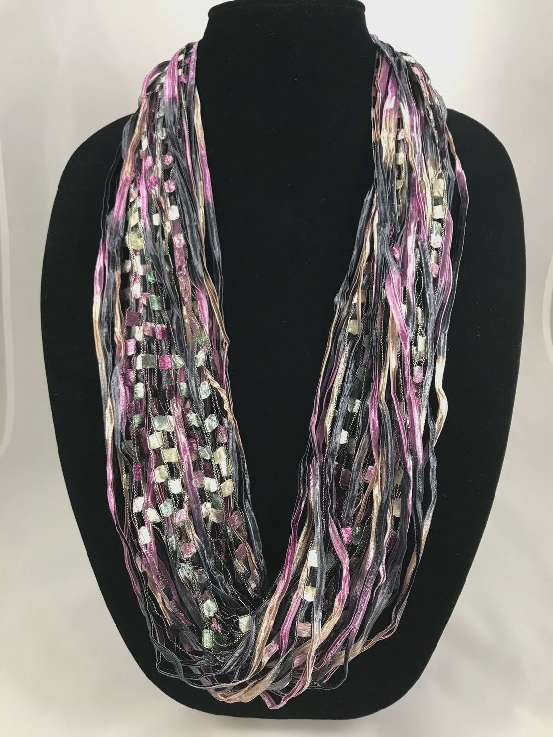 JA Collections Slated Purple Ribbon Fiber Necklace 12&quot;