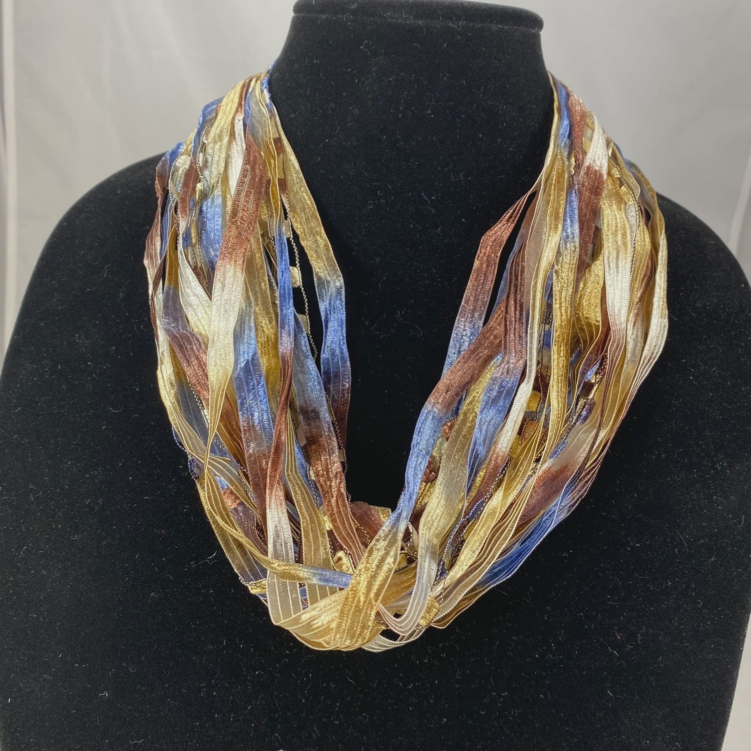 JA Collections Blue Sand Marble Ribbon Fiber Necklace 12&quot;