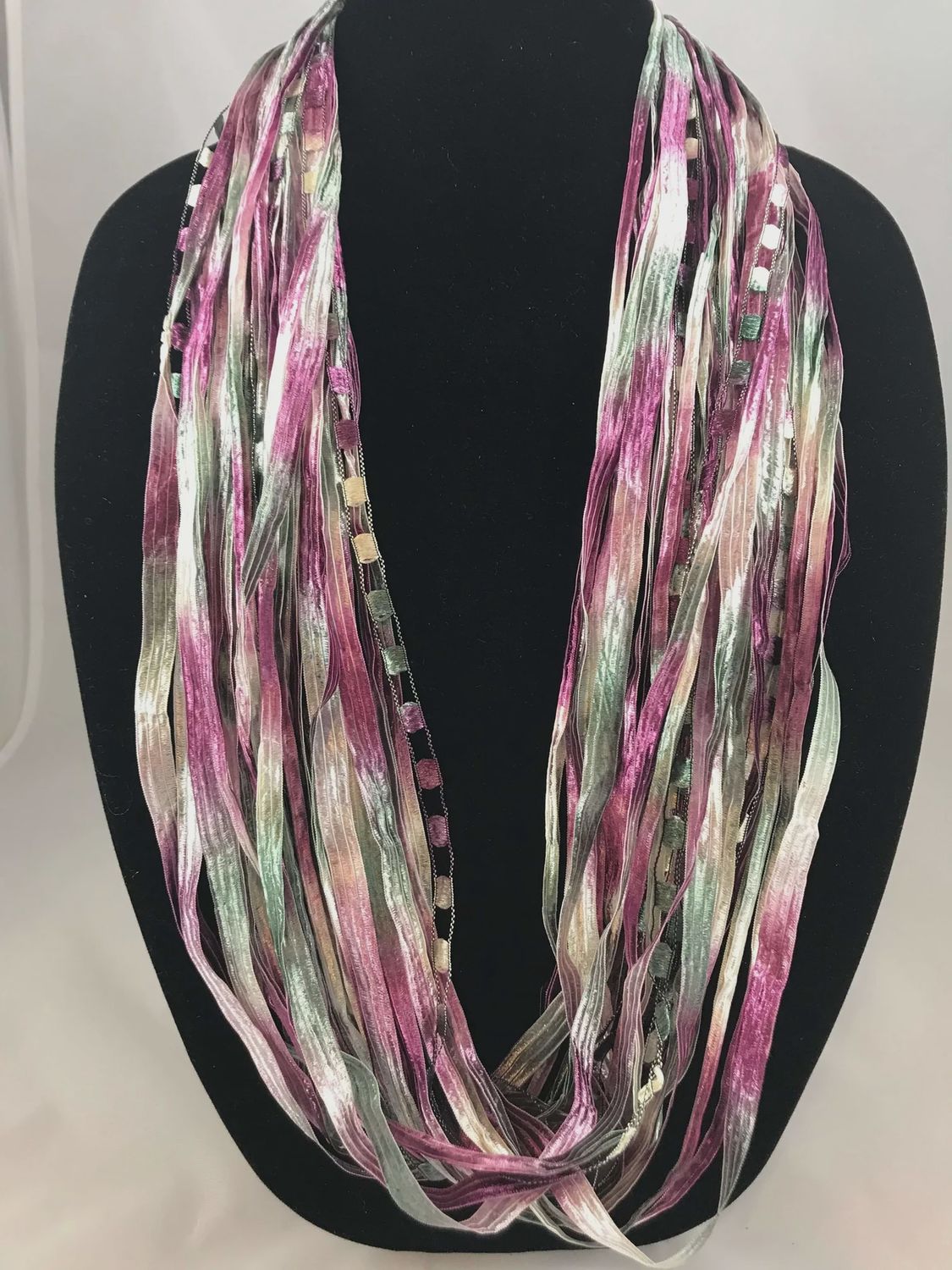 JA Collections Raspberry Sage RibbonFiber Necklace 18&quot;