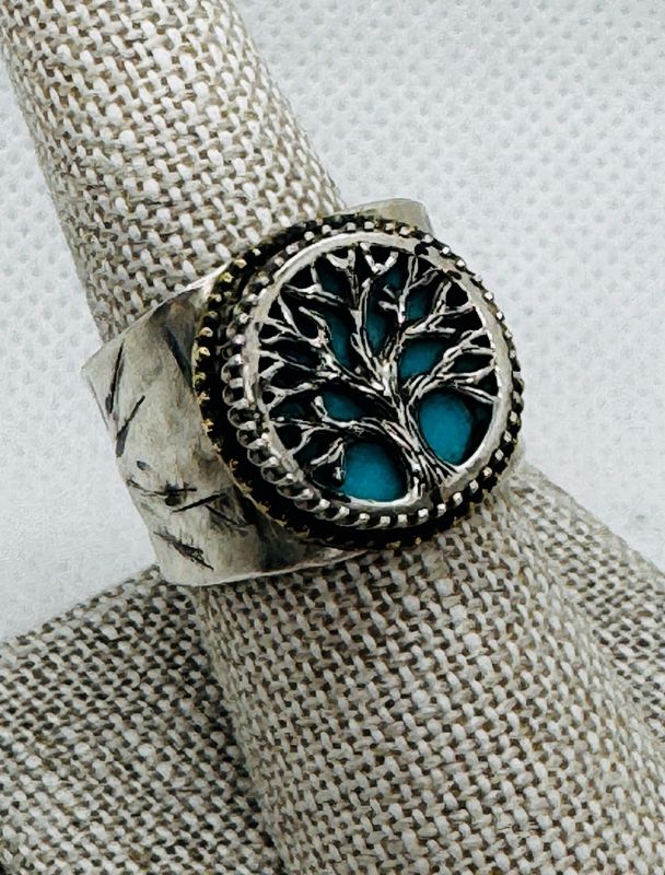 Stendardo Ring Tree Of Life with Arizona Robins Egg Turquoise