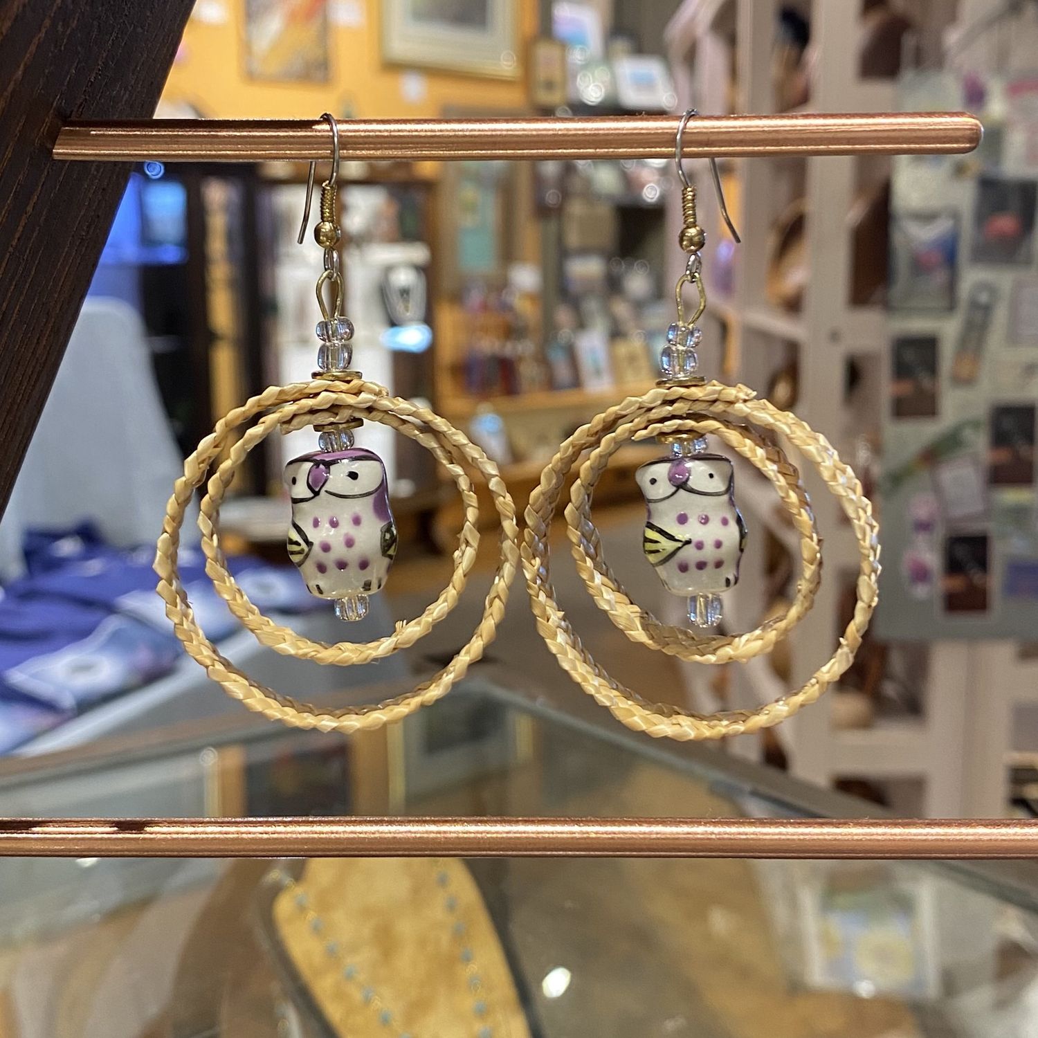 Juekoff Earrings Straw Hoop Owl