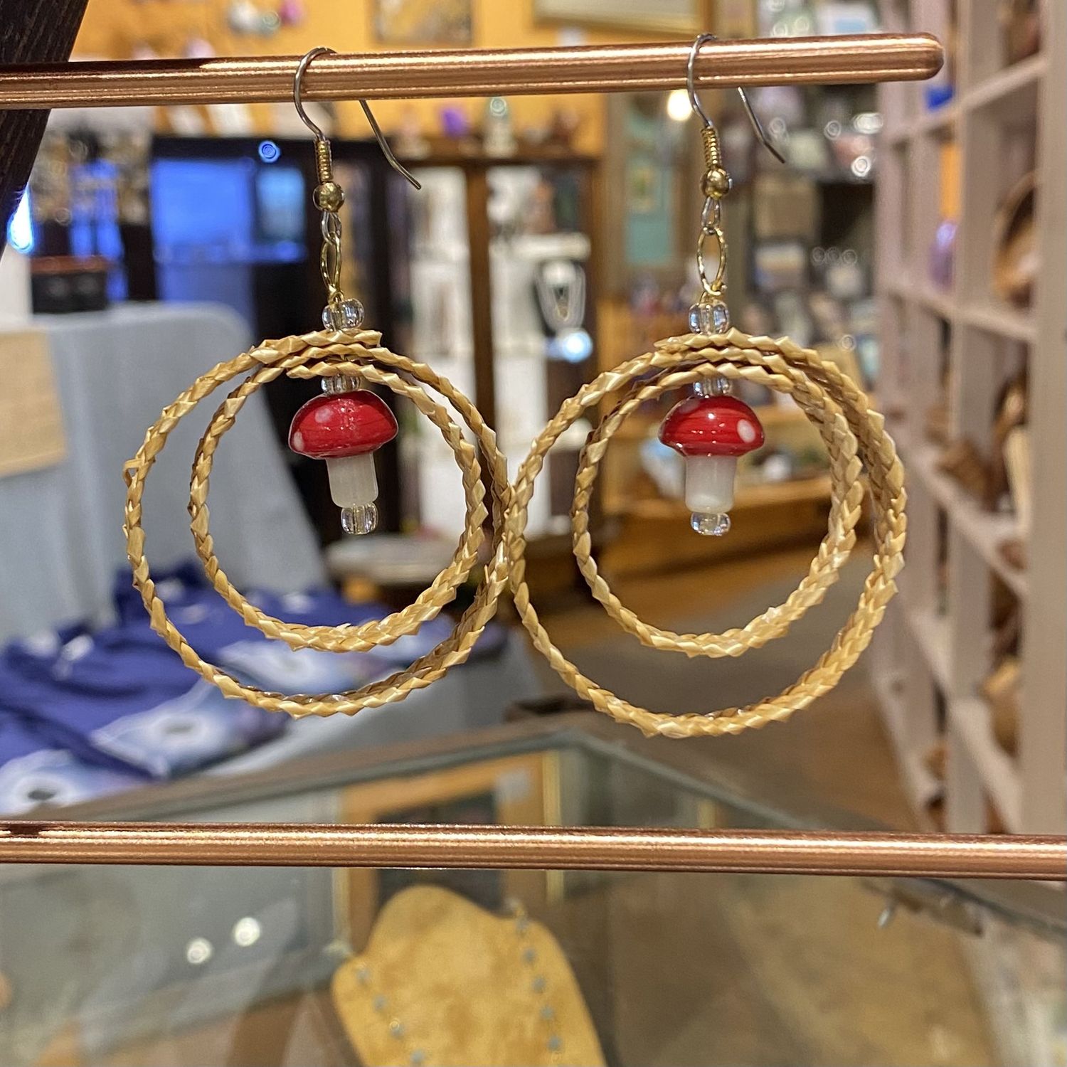 Juekoff Earrings Straw Hoop Mushroom
