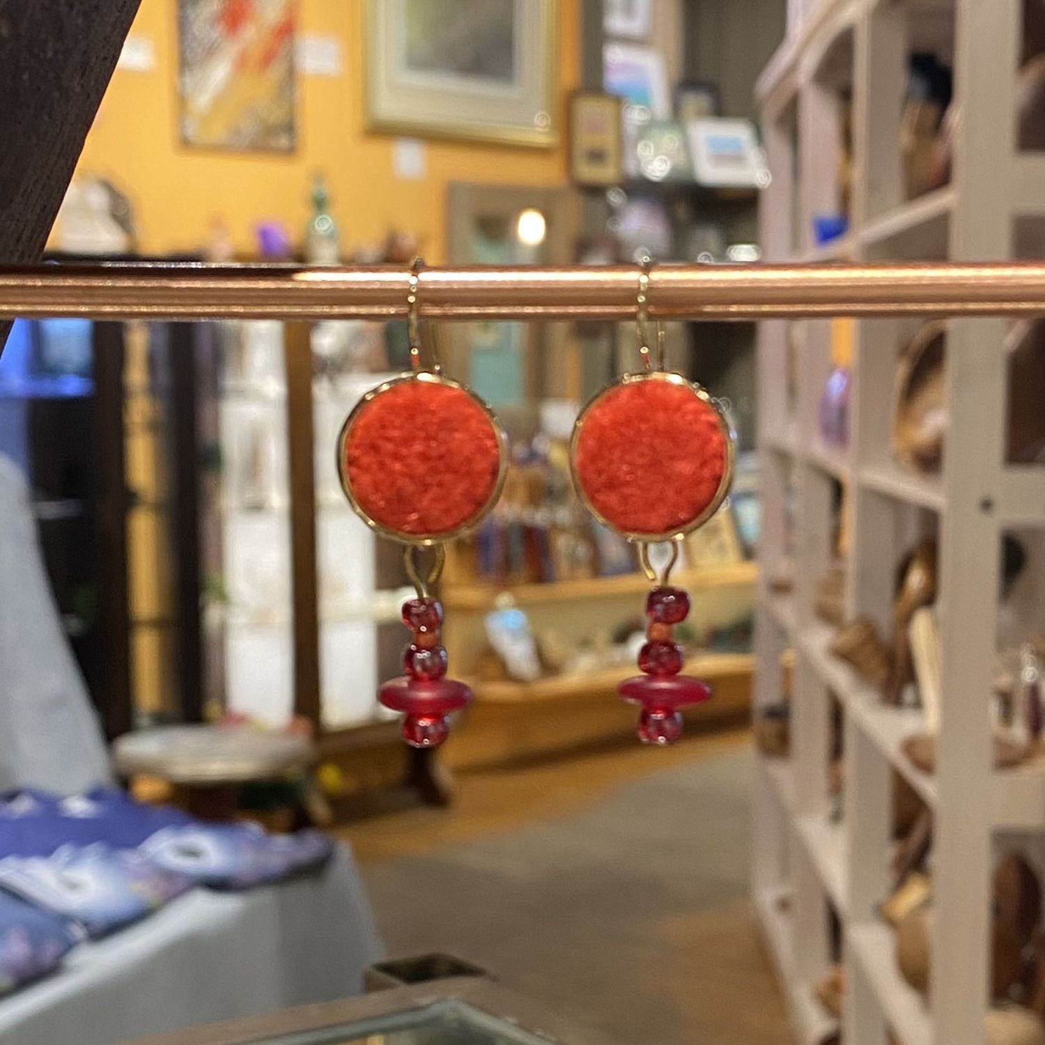 JUEKOFF Earring Red Felt and Beads
