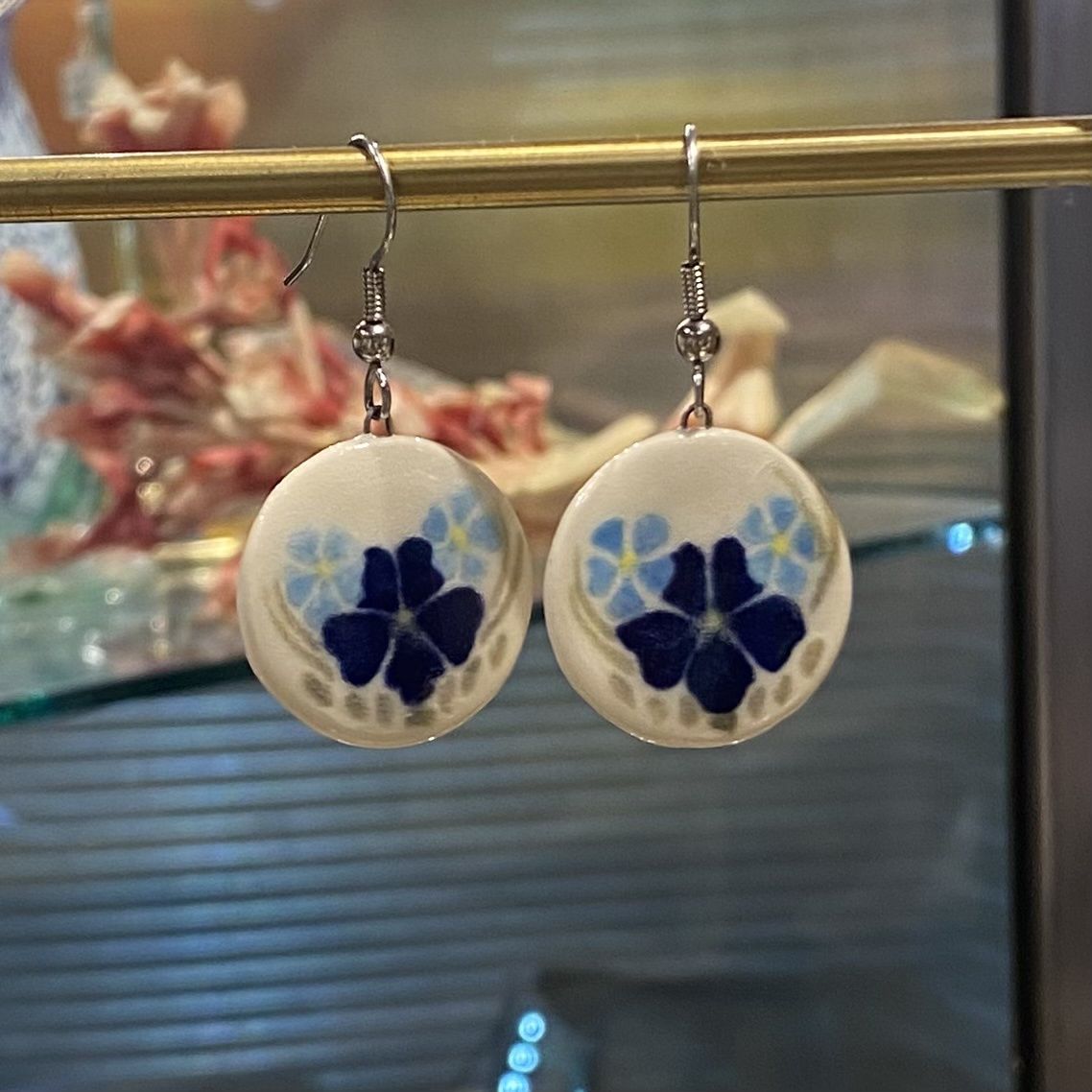 Juekoff Earrings Ceramic Blue Flower