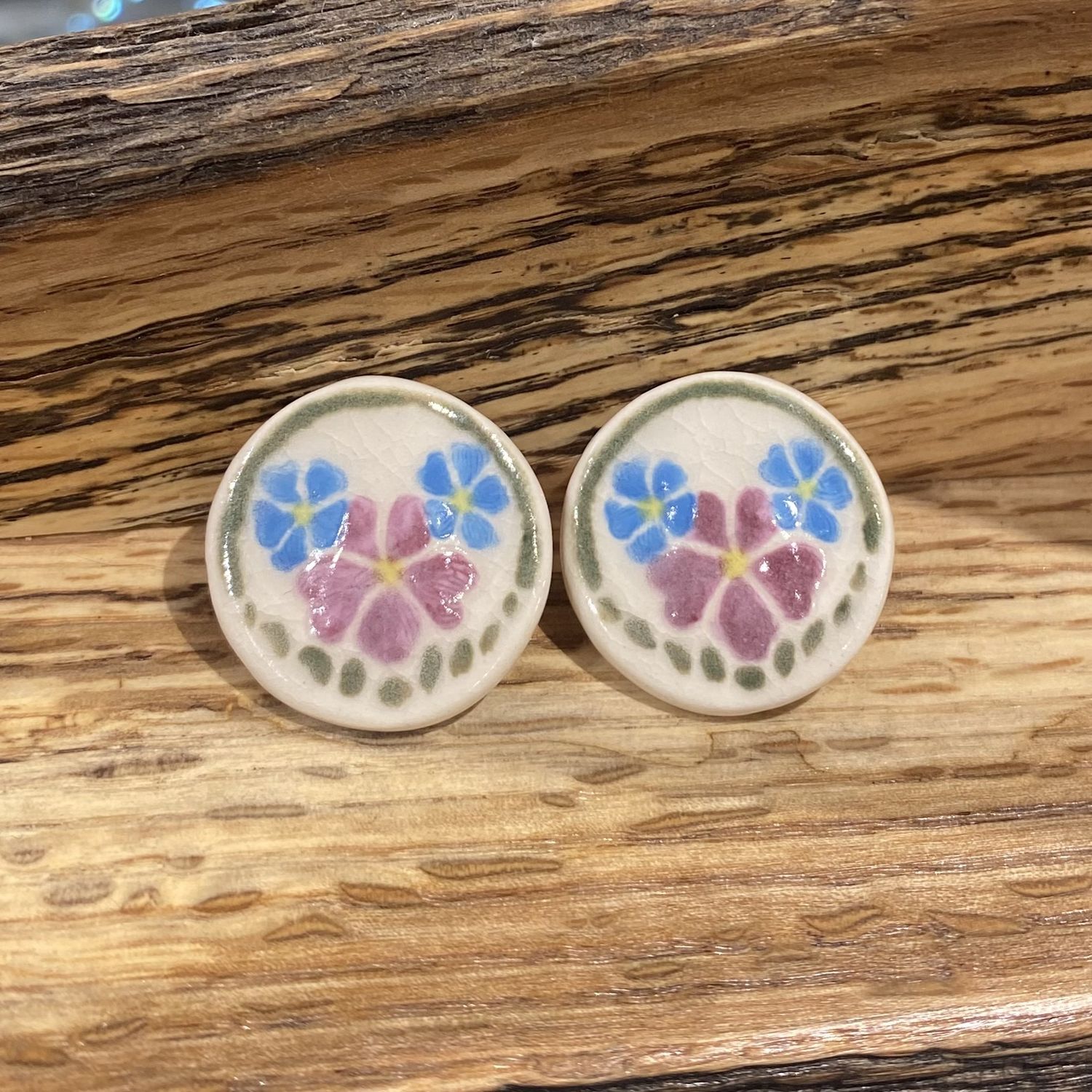 JUEKOFF EAR Ceramic Pink/Blue Flower