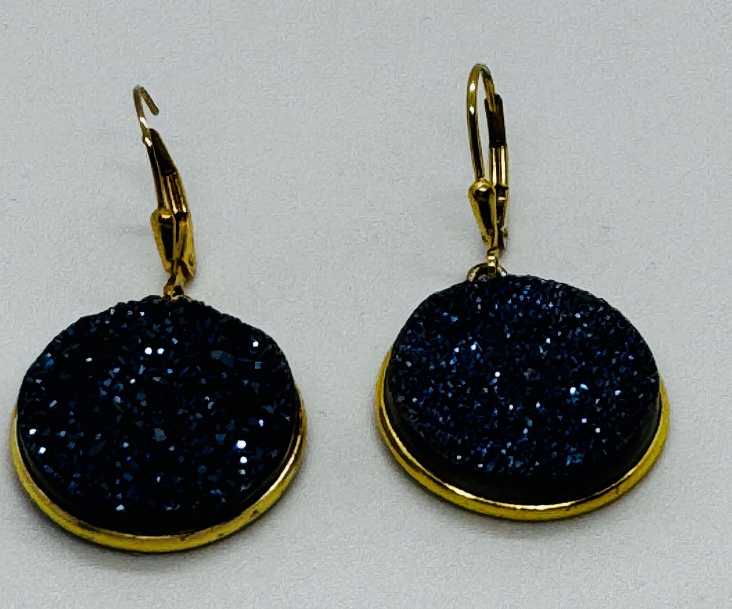 Stendardo Earrings Round Medium Blue Druzy