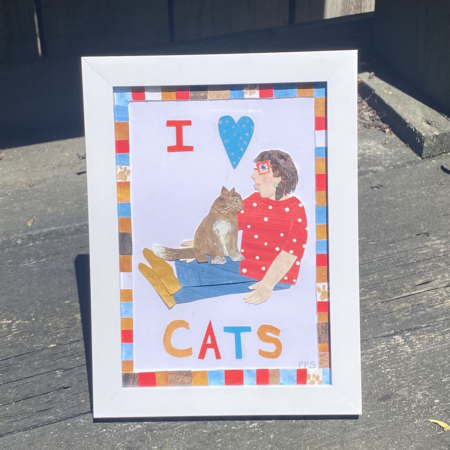 Petit Paper Original Framed Artwork Small &quot;I Heart Cats&quot;
