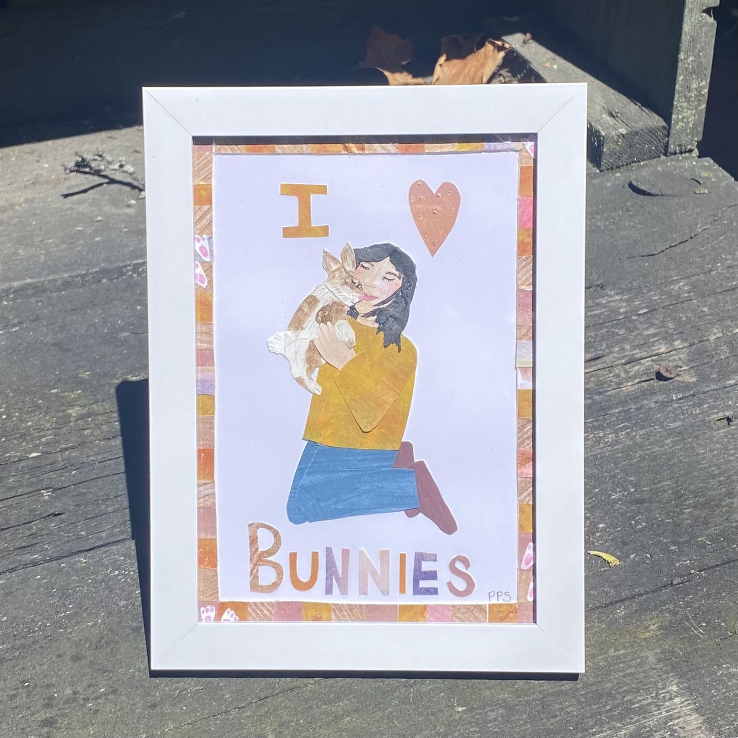 Petit Paper Original Framed Artwork Small &quot;I Heart Bunnies&quot;