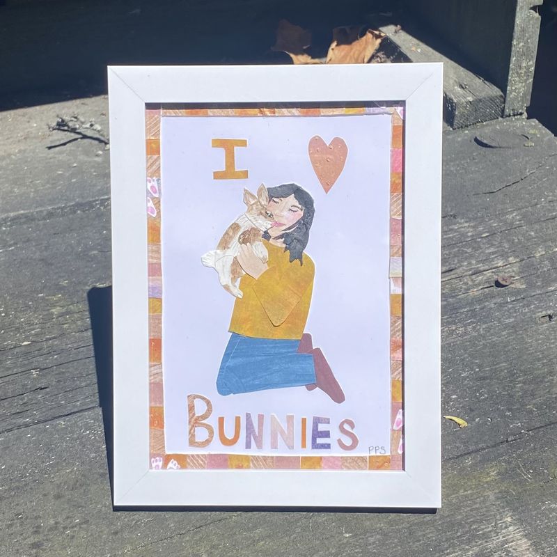 Petit Paper Original Framed Artwork Small &quot;I Heart Bunnies&quot;