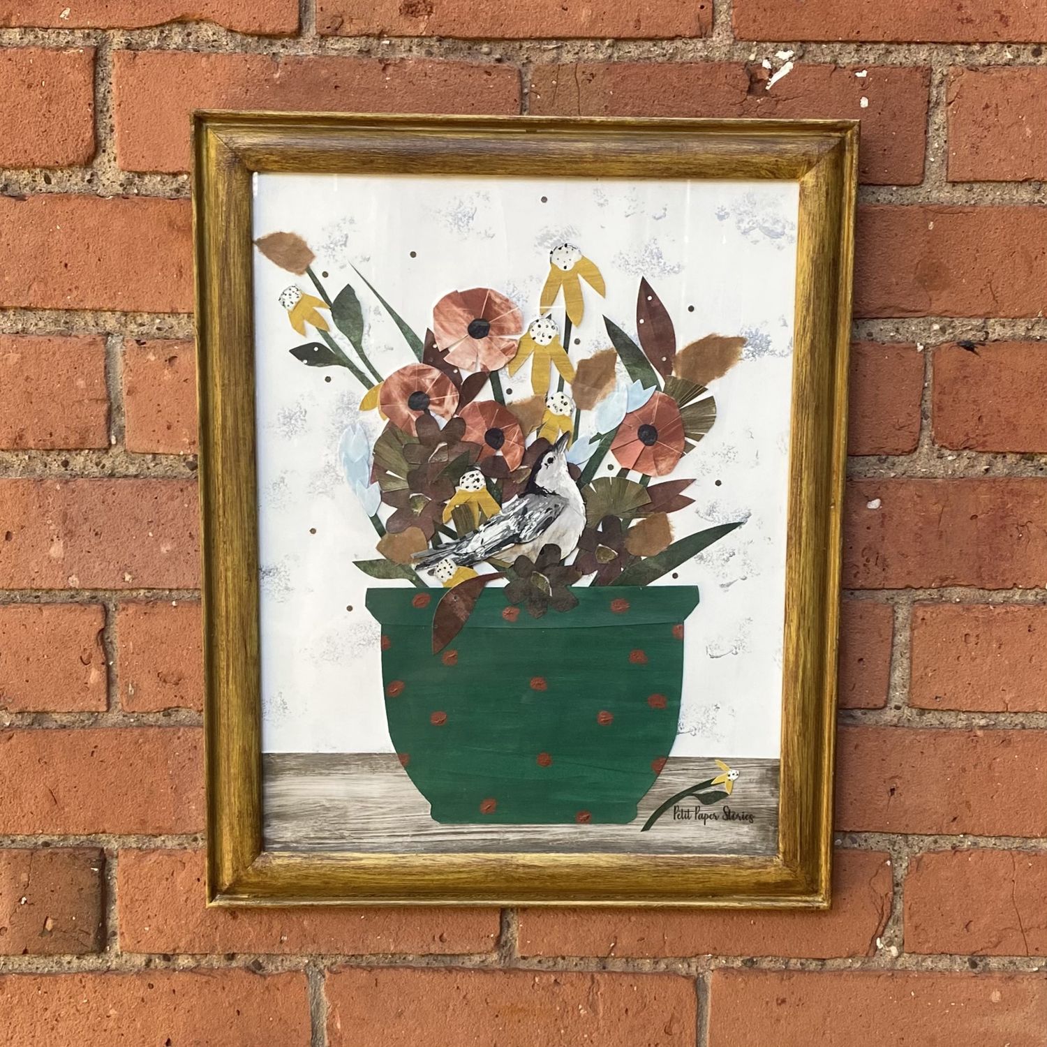 Petit Paper Original Framed Artwork Large Bird Bouquet