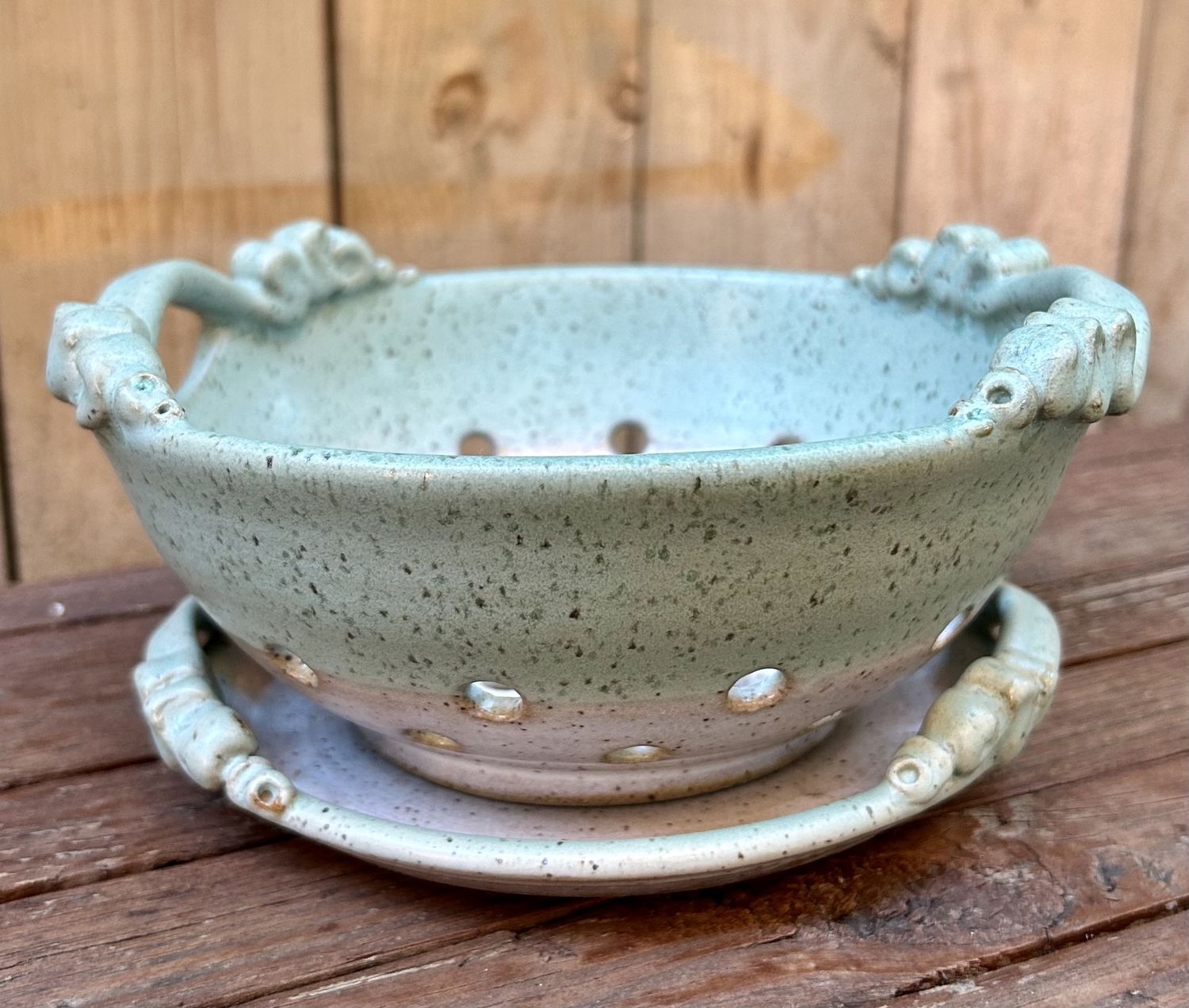 Johnson Berry Bowl w/Plate in Green/Tan