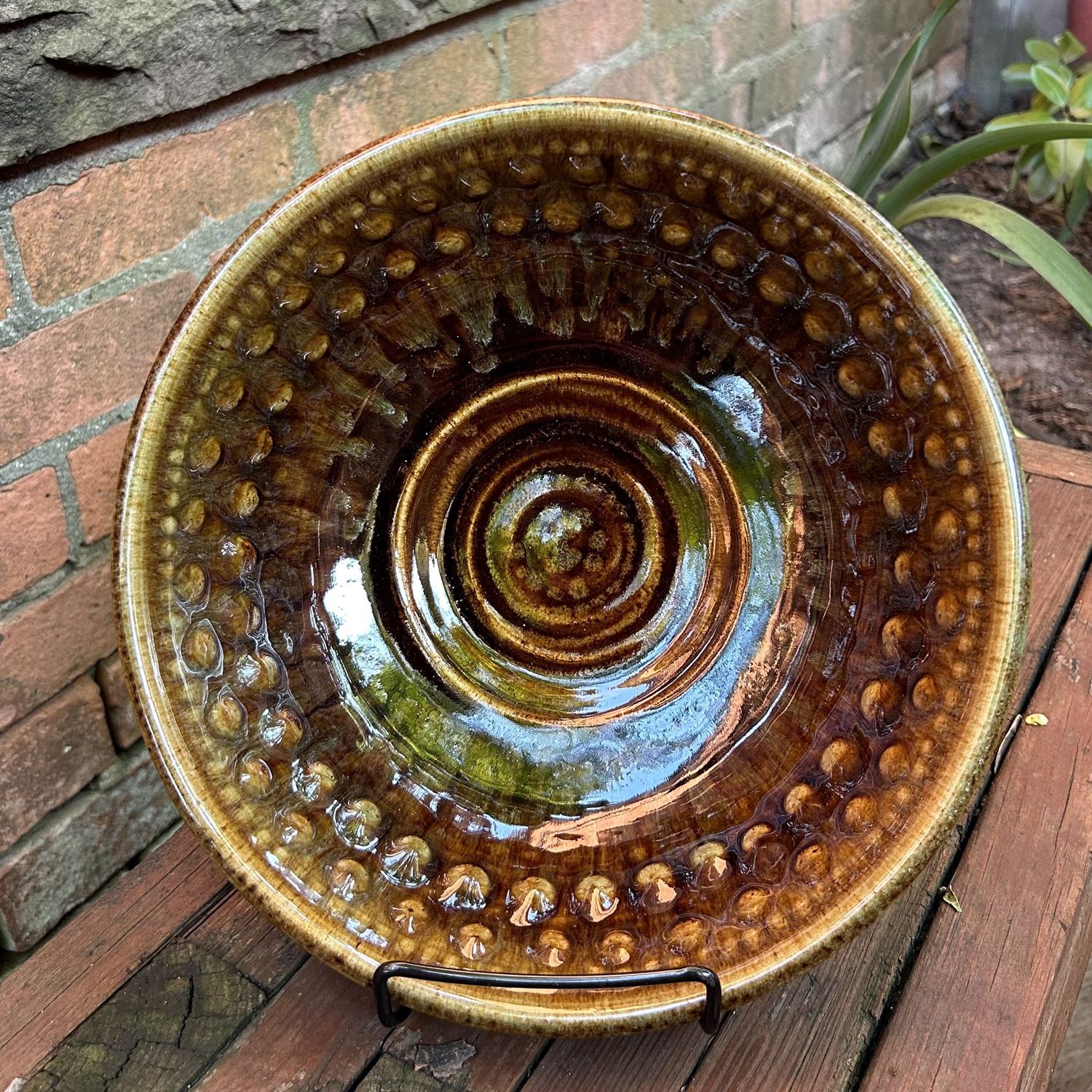 Johnson Bowl Large Dimple Brown/Green