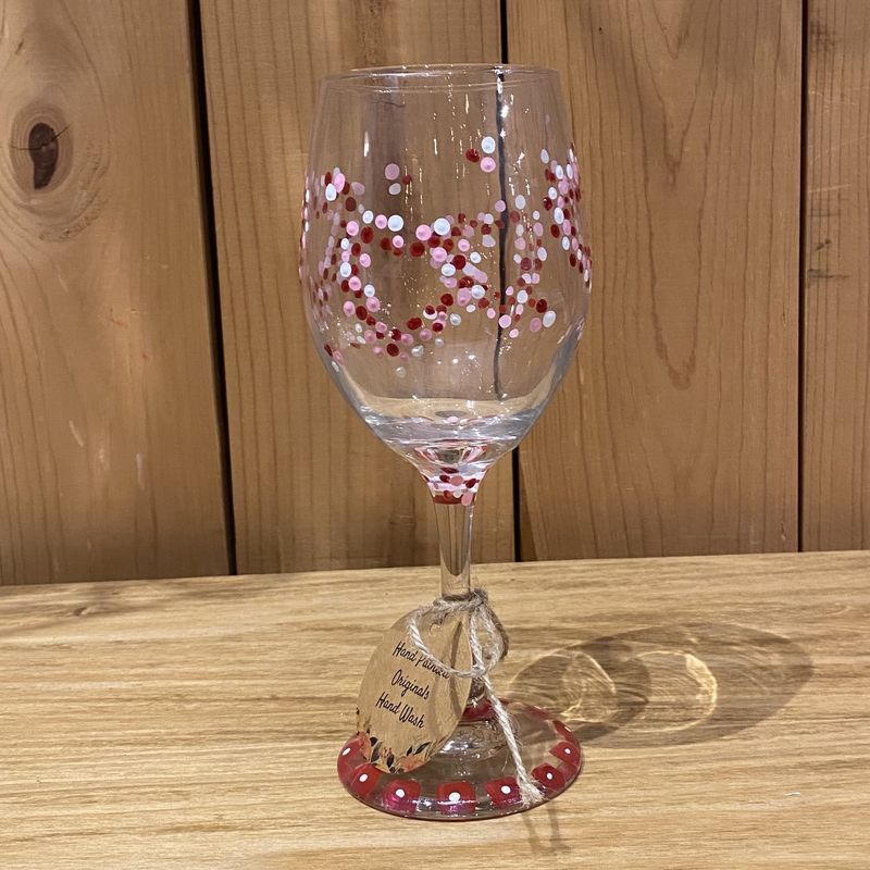 Snyder Hand Painted Wine Glass Dotted Heart