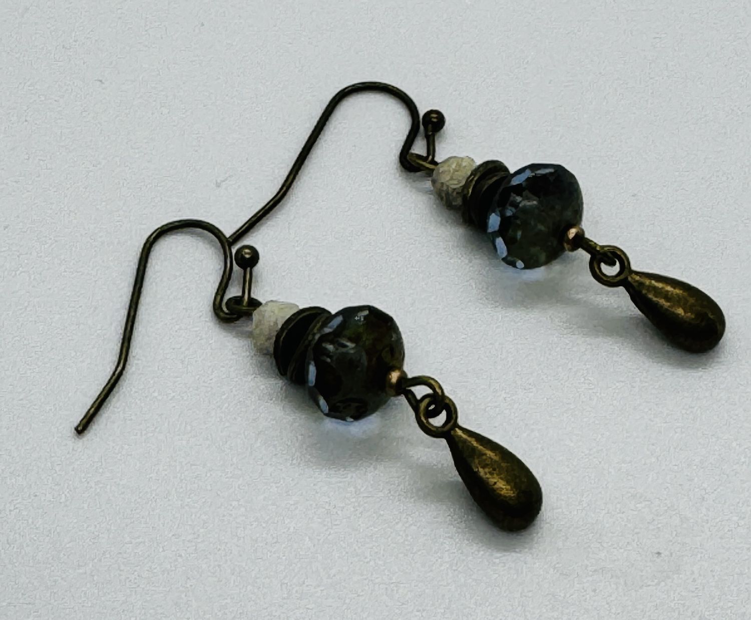 Garnish Earrings Dark Blue Bayberry w/Bronze Teardrop