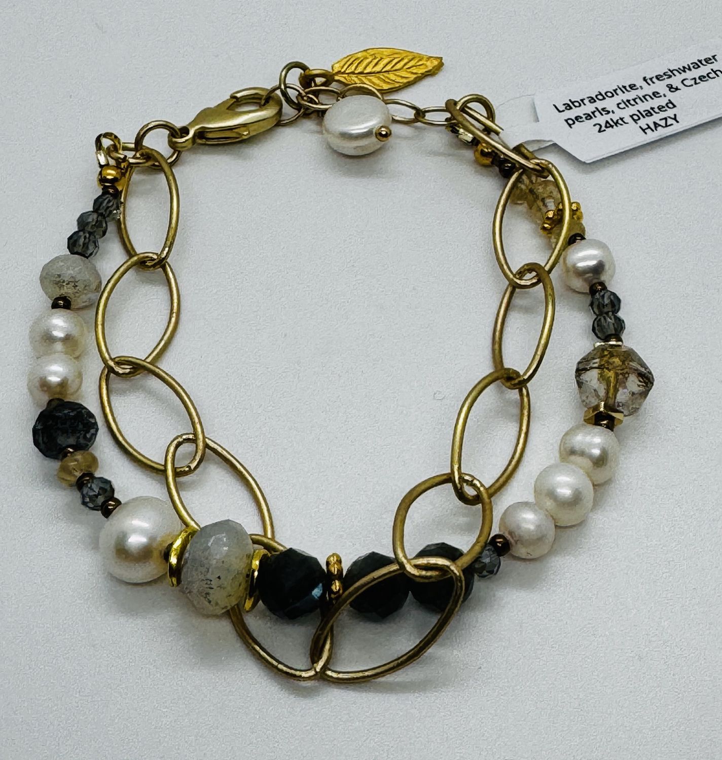 Garnish Bracelet Two Layer Pearl, Labradorite, Citrine