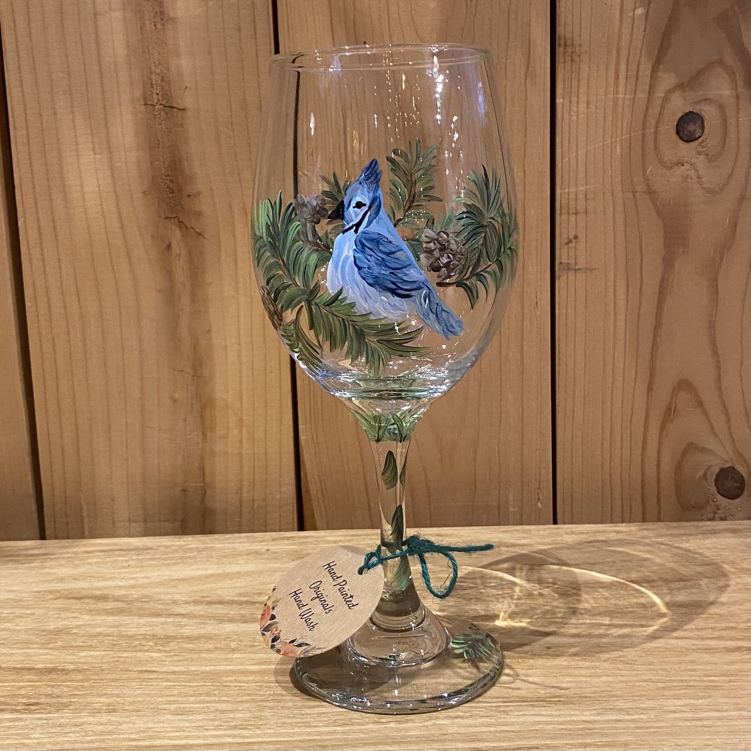 Snyder Hand Painted 20oz Wine Glass Blue Jay