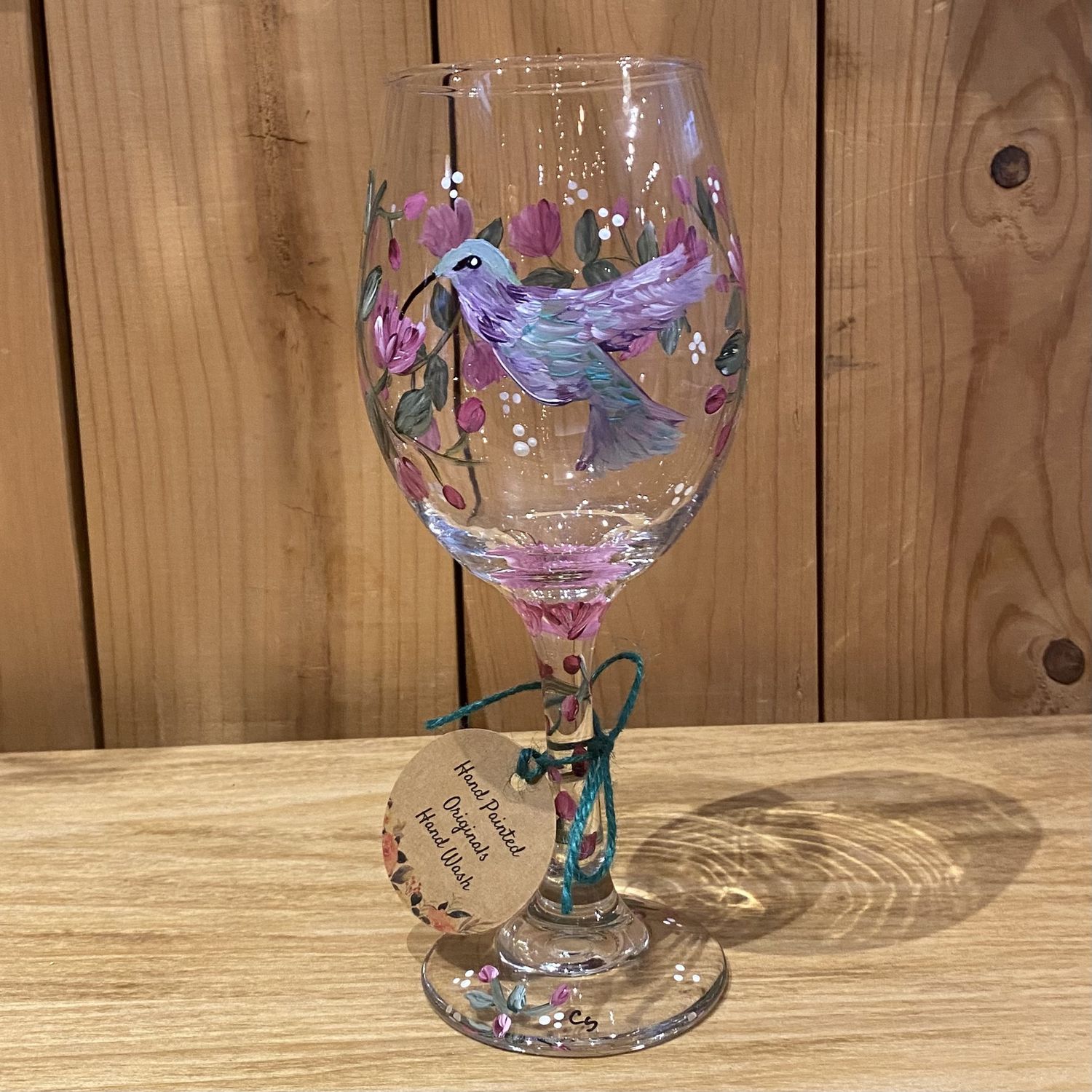Snyder Hand Painted 20oz Wine Glass Hummingbird #2