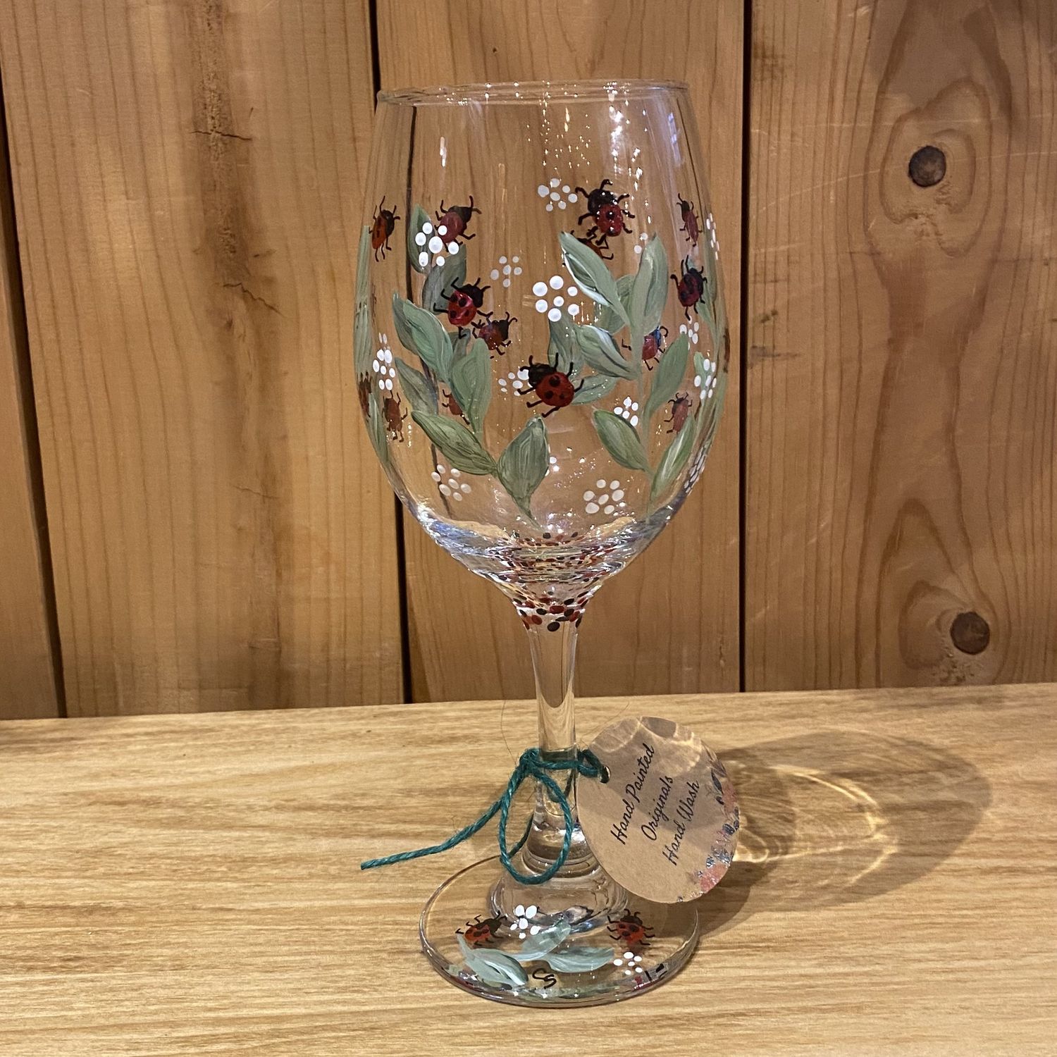 Snyder Hand Painted 20oz Wine Glass Lady Bugs