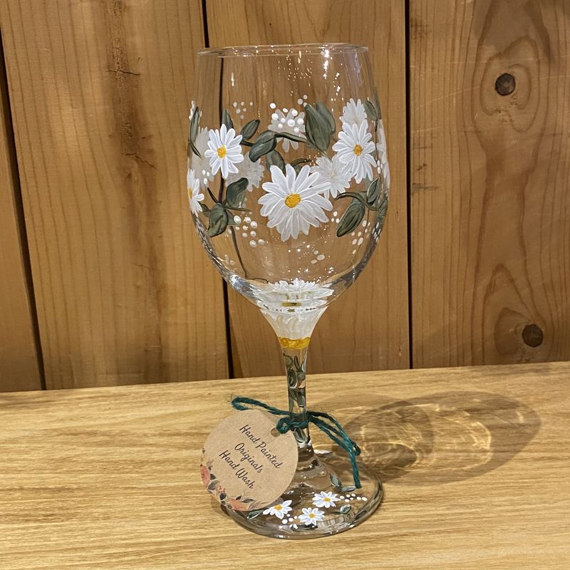 Snyder Hand Painted 20oz Wine Glass Daisy #2