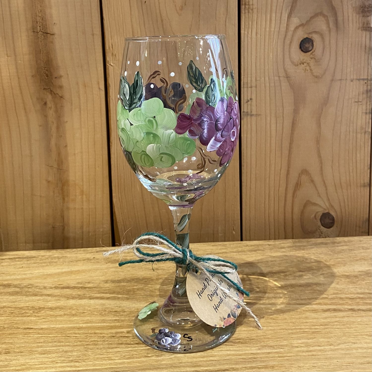 Snyder Hand Painted Wine Glass Circle of Grapes Dk Blue/Burgandy