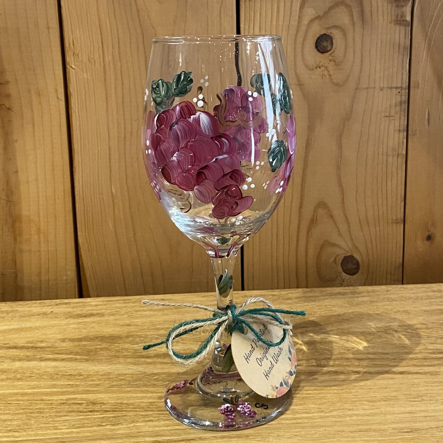 Snyder Hand Painted Wine Glass Vinyard Favorite Burgandy