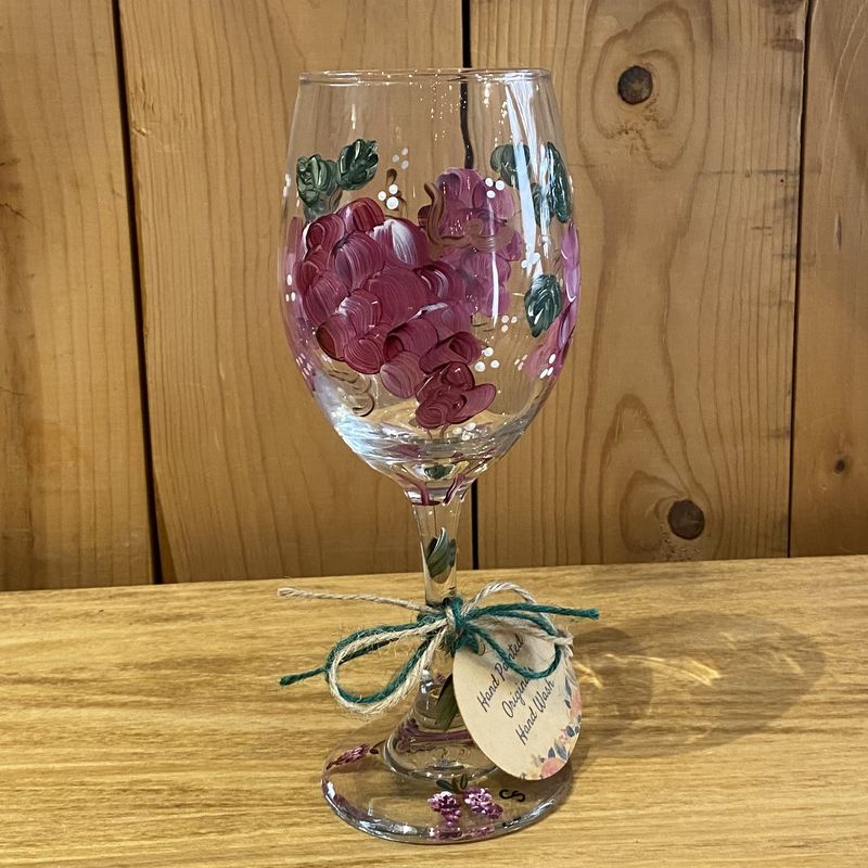 Snyder Hand Painted Wine Glass Vinyard Favorite Burgandy