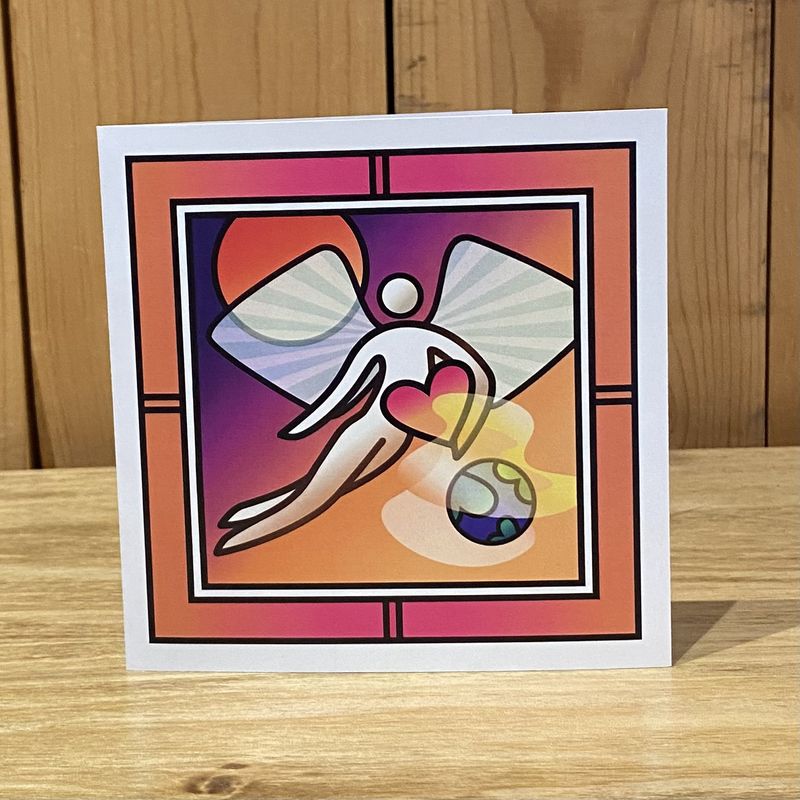 MeTimothy Card Angel Holding Heart Over World