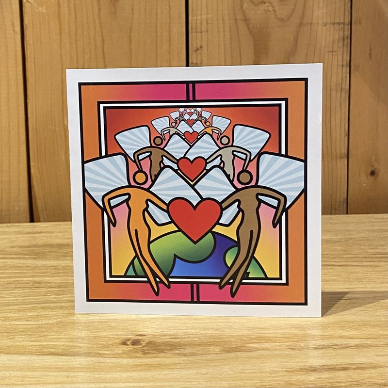 MeTimothy Card Hearts in Hands Above the World
