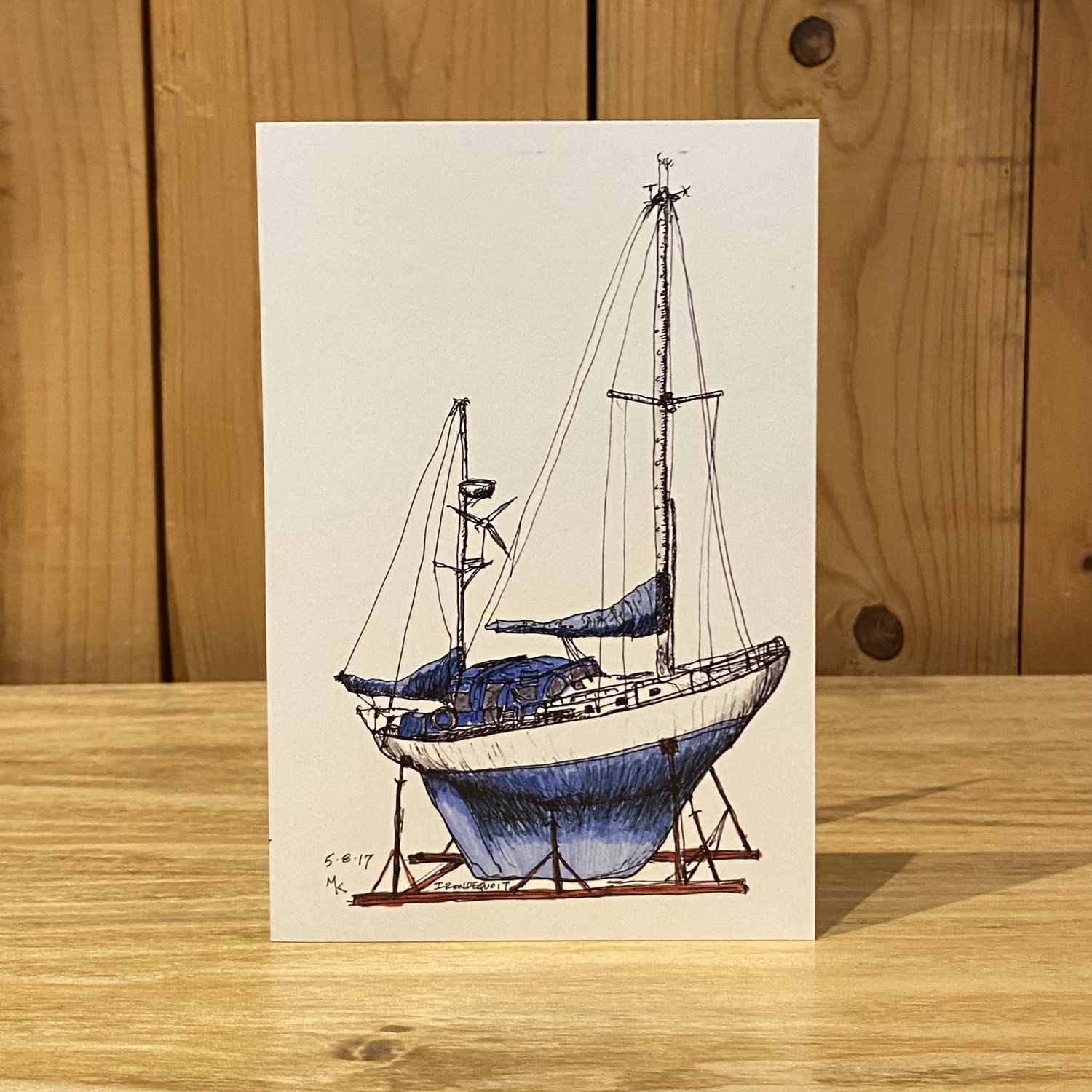 Kannard Card Blue Sailboat Drydock