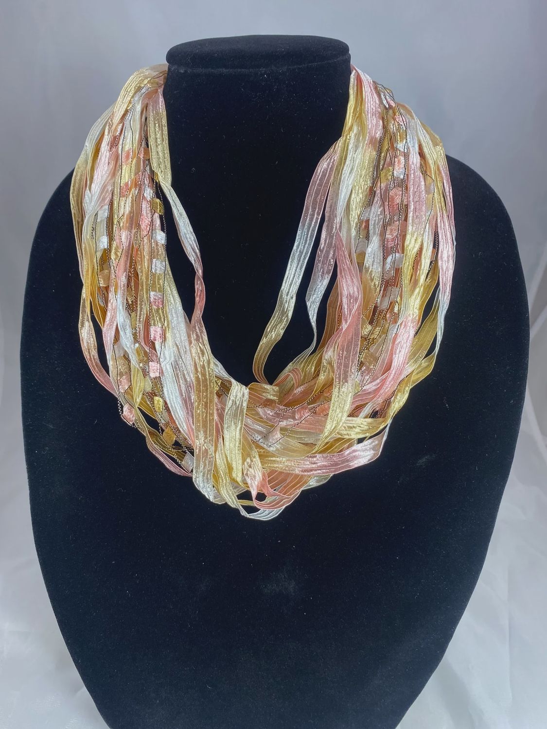 JA Collections Just Peachy Ribbon Fiber Necklace 12&quot;