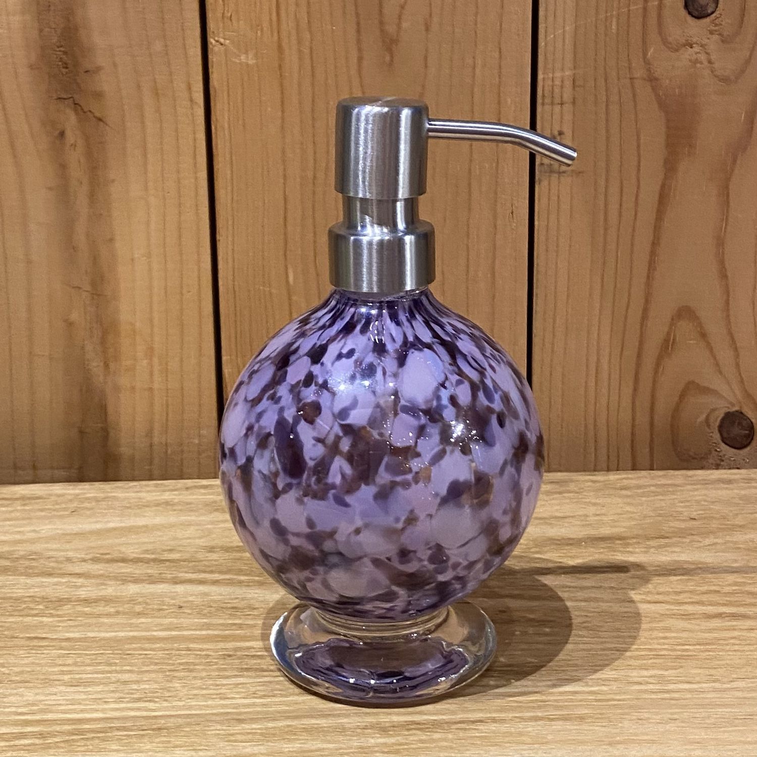 Boise Art Glass Round Soap/Lotion Dispenser Pruple Mix