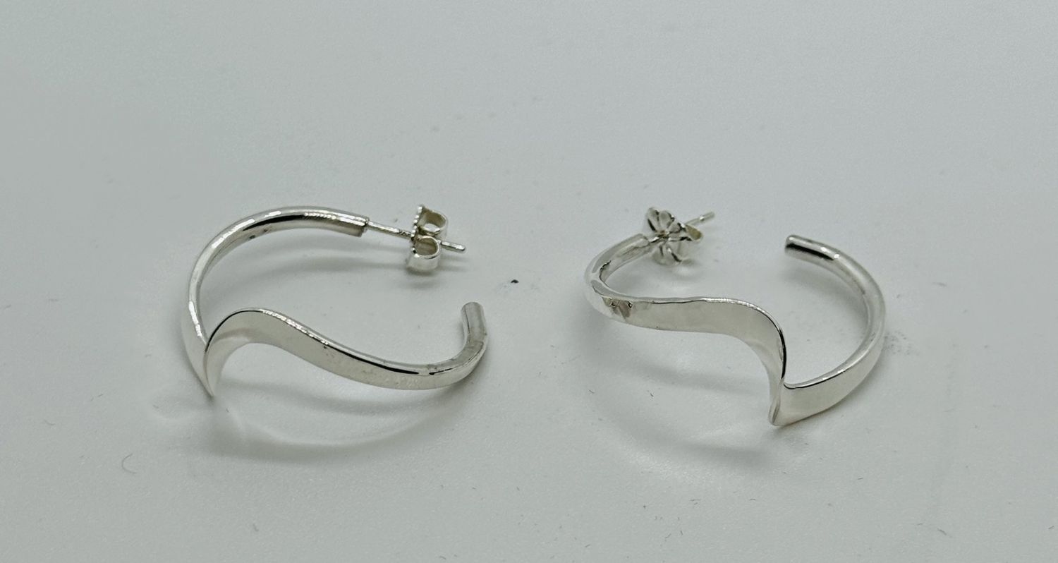 Gray Earring Silver Twist Hoop Large