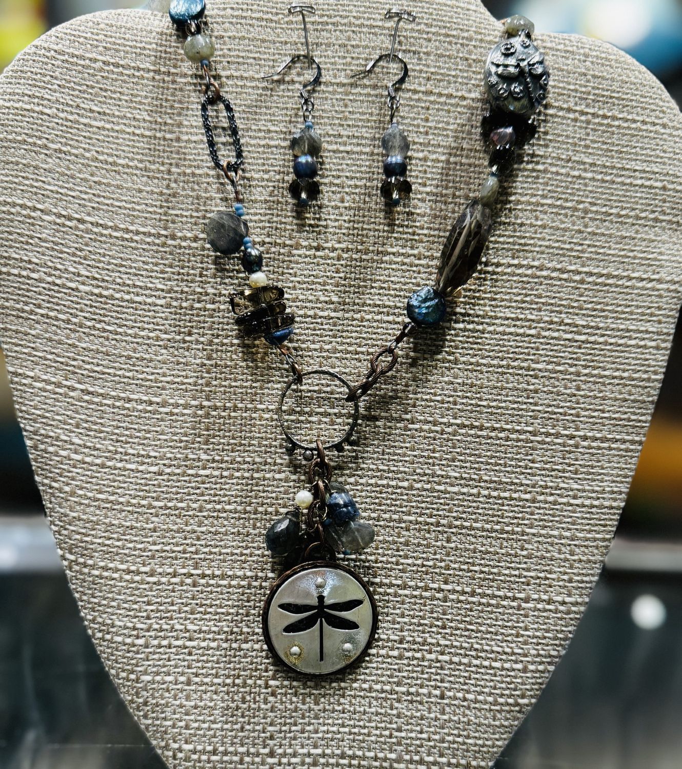 Coller Necklace/Earring Set Smoky Topaz and Dragonfly