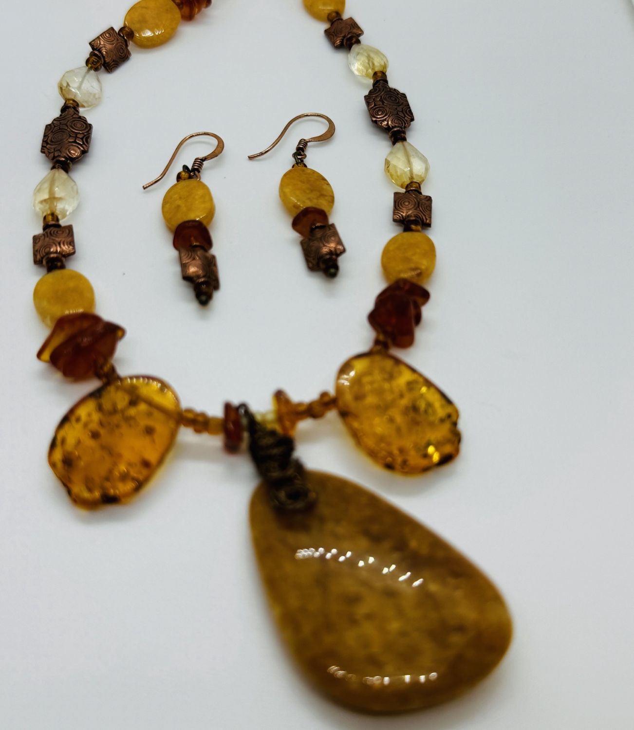 Coller Necklace/Earring Set Citrine, Amber and Yellow Jasper
