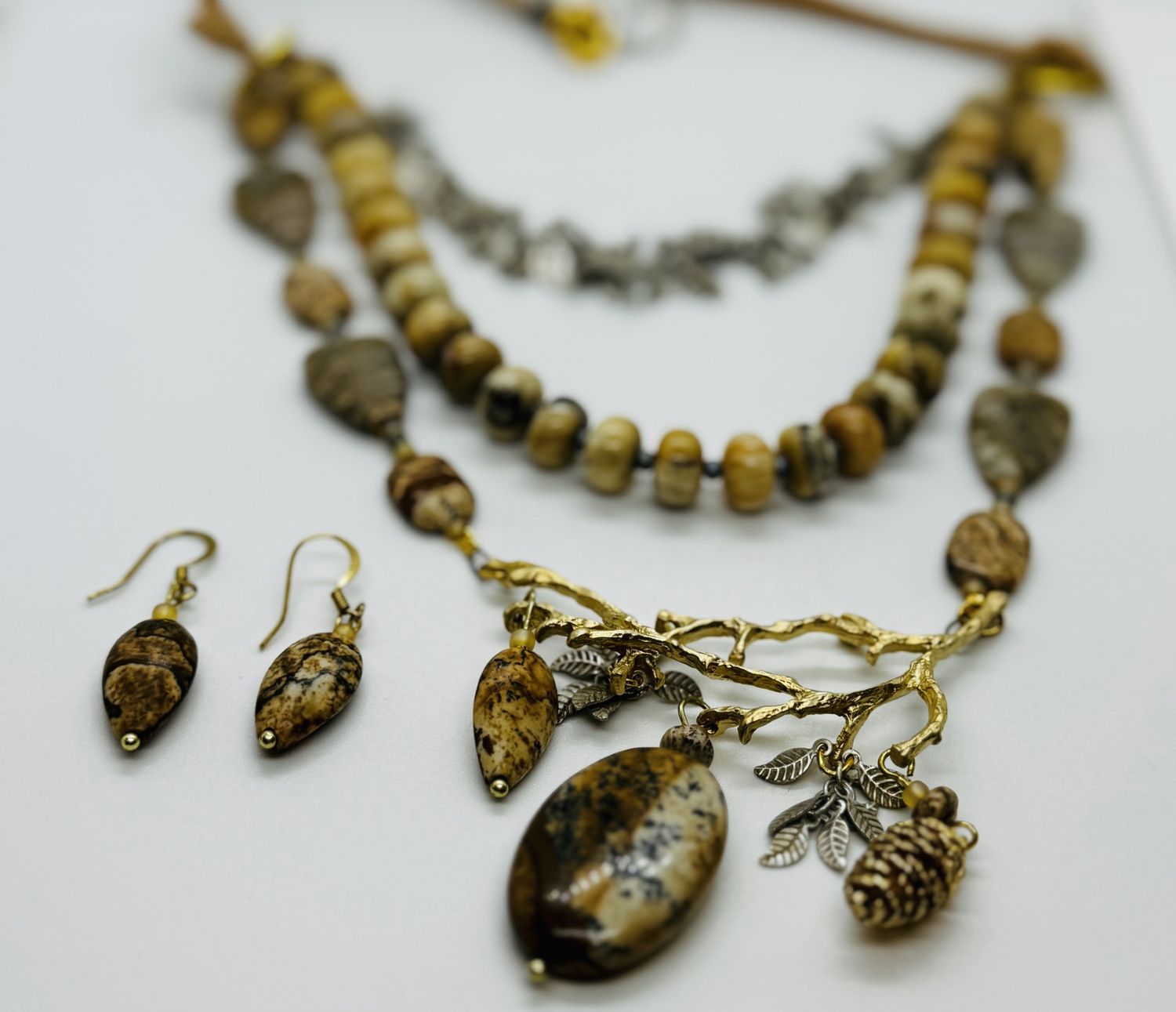 Coller Necklace/Earring Set Picture Jasper W/Branches
