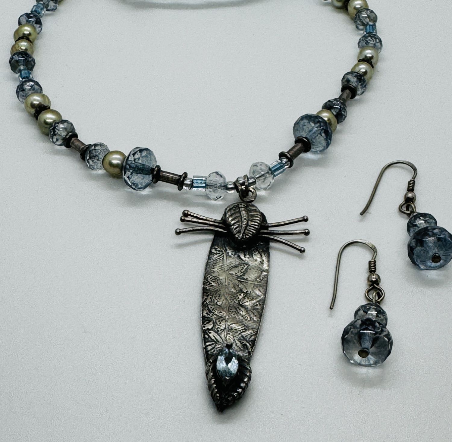 Coller Necklace/Earring Set ACS Pearls and Blue Glass